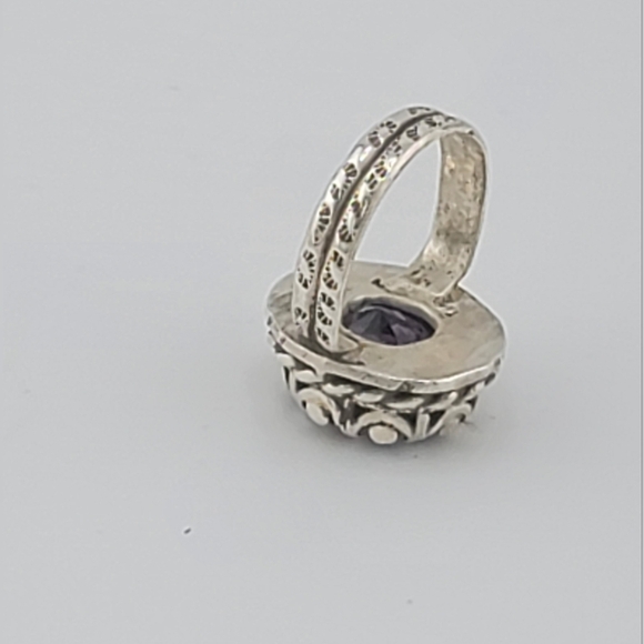 AMETHYST GEMSTONE OVAL SHAPE RING HANDMADE IN STERLING SILVER METAL SIZE 8.5 - Picture 3 of 6